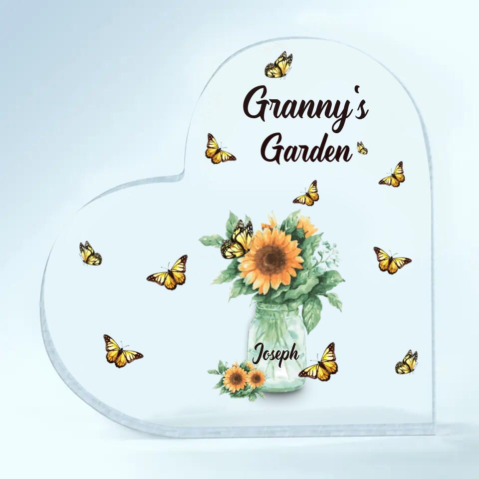 Personalized Heart-shaped Acrylic Plaque - Gift For Grandma - Granny's Garden ARND037