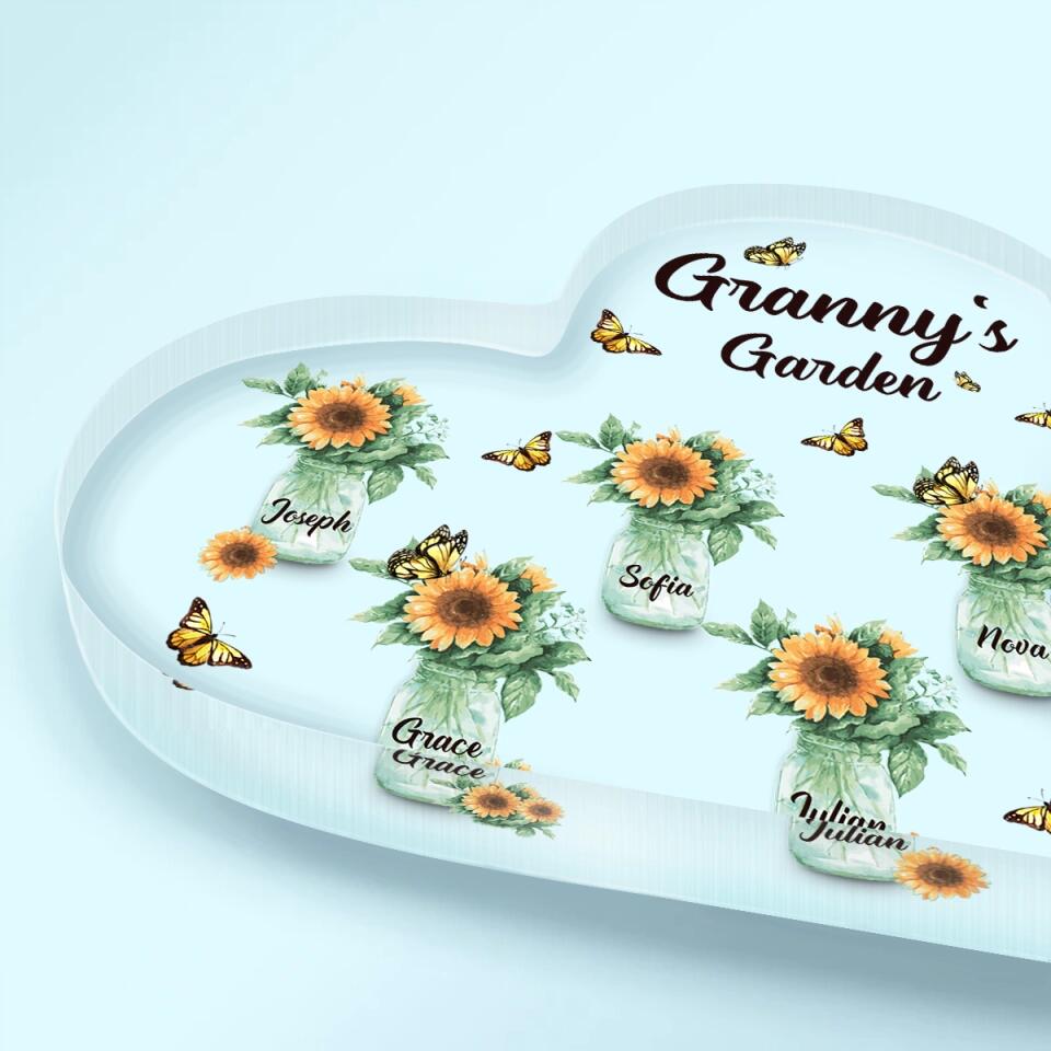 Personalized Heart-shaped Acrylic Plaque - Gift For Grandma - Granny's Garden ARND037