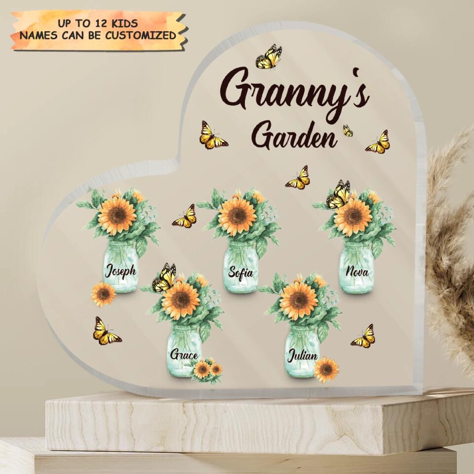 Personalized Heart-shaped Acrylic Plaque - Gift For Grandma - Granny's Garden ARND037