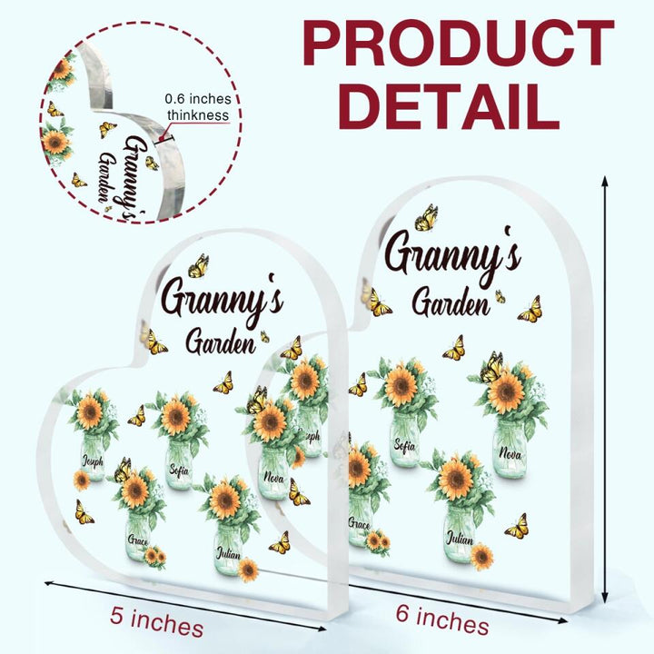 Personalized Heart-shaped Acrylic Plaque - Gift For Grandma - Granny's Garden ARND037