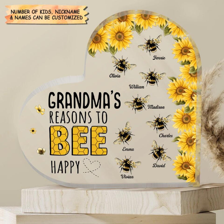 Personalized Heart-shaped Acrylic Plaque - Gift For Mom & Grandma - Grandma's Reasons To Bee Happy ARND018