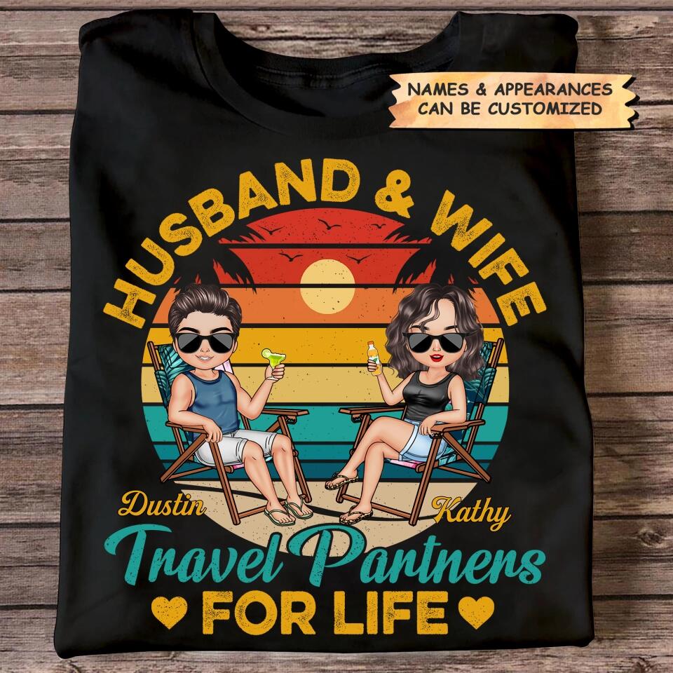 Personalize T-shirt - Gift For Couple - Husband & Wife Travel Partners For Life ARND0014