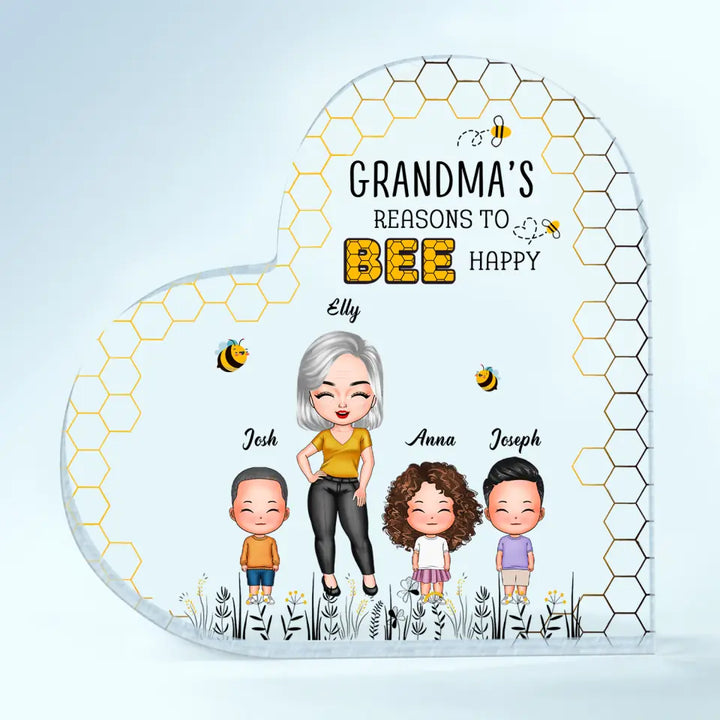Personalized Heart-shaped Acrylic Plaque - Gift For Grandma - Reasons To Bee Happy ARND0014