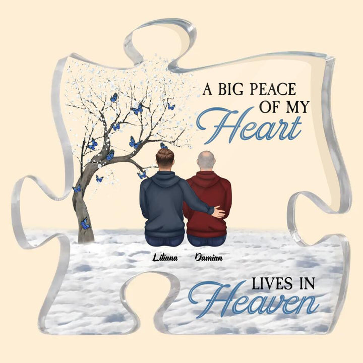 Personalized Puzzle Acrylic Plaque - Gift For Family - A Big Peace Of My Heart Lives In Heaven ARND036