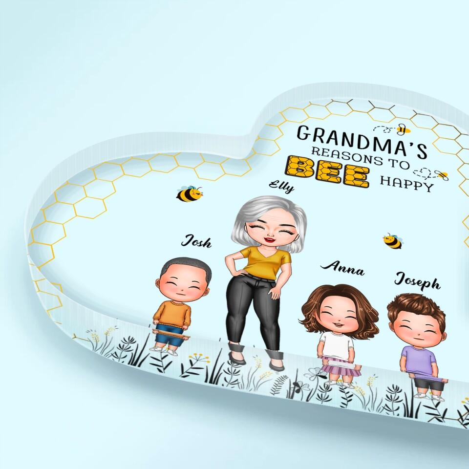 Personalized Heart-shaped Acrylic Plaque - Gift For Grandma - Reasons To Bee Happy ARND0014