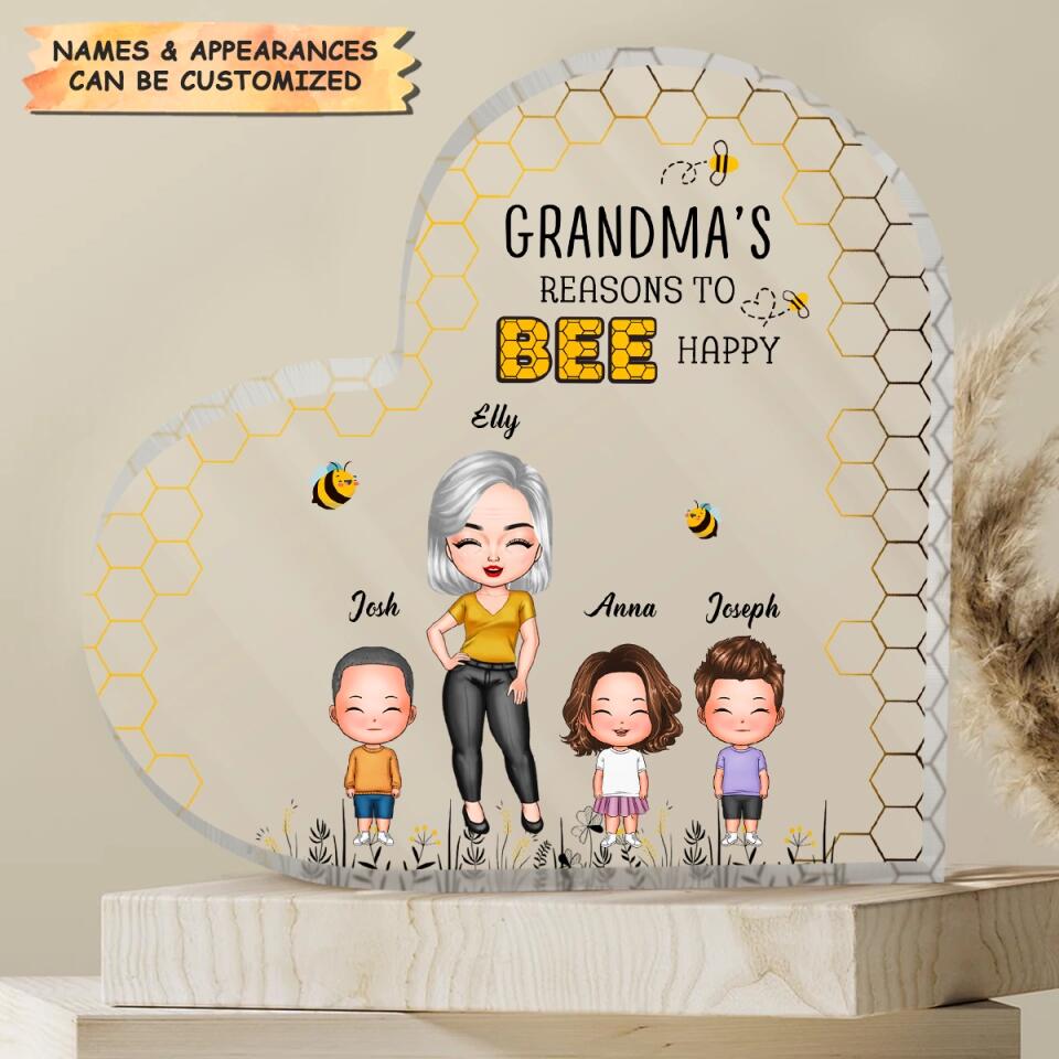 Personalized Heart-shaped Acrylic Plaque - Gift For Grandma - Reasons To Bee Happy ARND0014