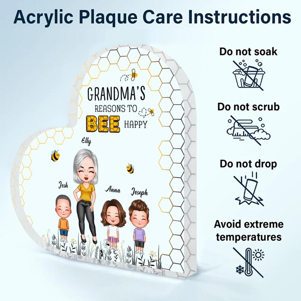 Personalized Heart-shaped Acrylic Plaque - Gift For Grandma - Reasons To Bee Happy ARND0014