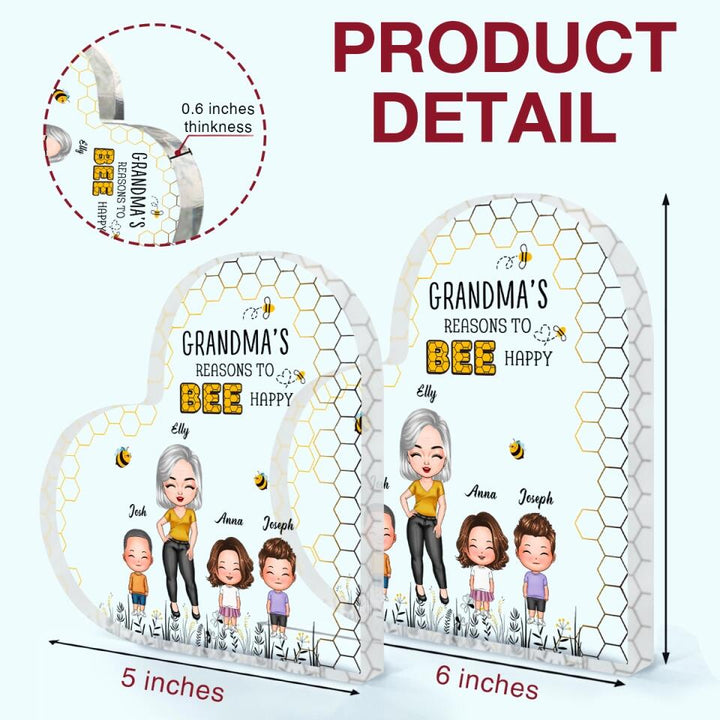 Personalized Heart-shaped Acrylic Plaque - Gift For Grandma - Reasons To Bee Happy ARND0014