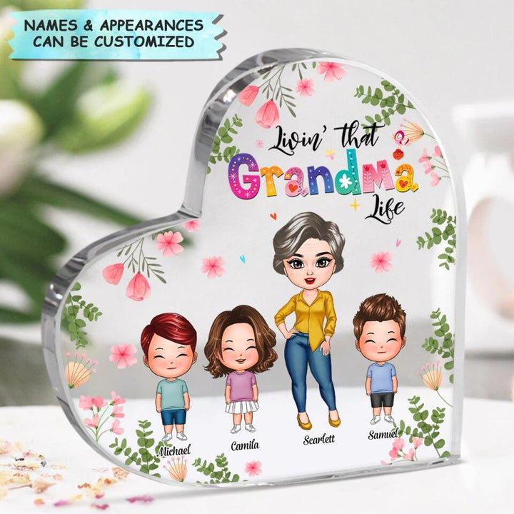 Personalized Heart-shaped Acrylic Plaque - Gift For Grandma - Living That Grandma Life ARND0014
