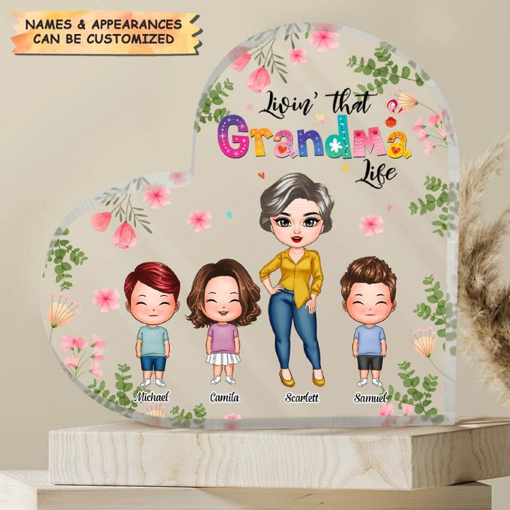 Personalized Heart-shaped Acrylic Plaque - Gift For Grandma - Living That Grandma Life ARND0014