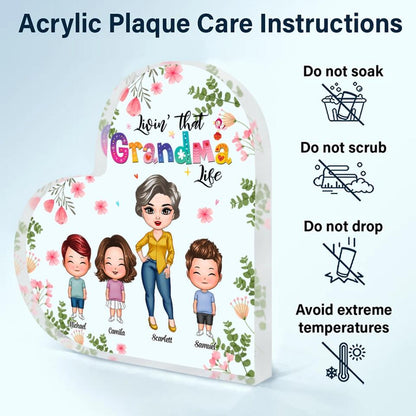 Personalized Heart-shaped Acrylic Plaque - Gift For Grandma - Living That Grandma Life ARND0014