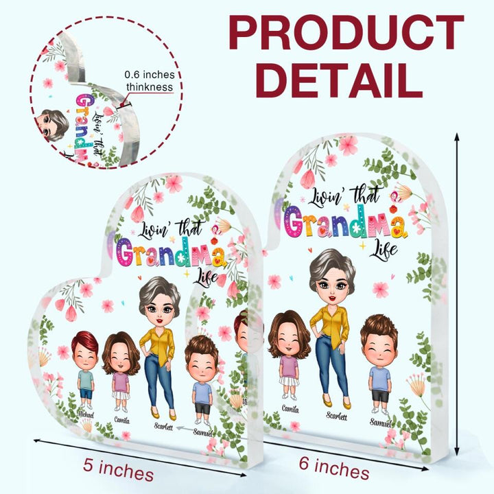 Personalized Heart-shaped Acrylic Plaque - Gift For Grandma - Living That Grandma Life ARND0014