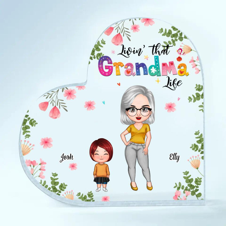 Personalized Heart-shaped Acrylic Plaque - Gift For Grandma - Living That Grandma Life ARND0014