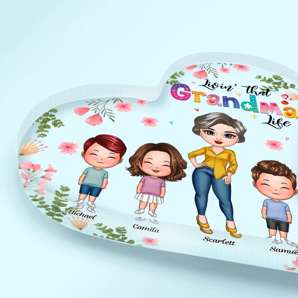 Personalized Heart-shaped Acrylic Plaque - Gift For Grandma - Living That Grandma Life ARND0014