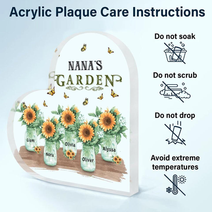 Personalized Heart-shaped Acrylic Plaque - Gift For Grandma - Grandma's Garden ARND036