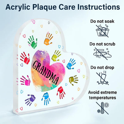 Personalized Heart-shaped Acrylic Plaque - Gift For Mom & Grandma - Grandma Colorful Heart ARND005