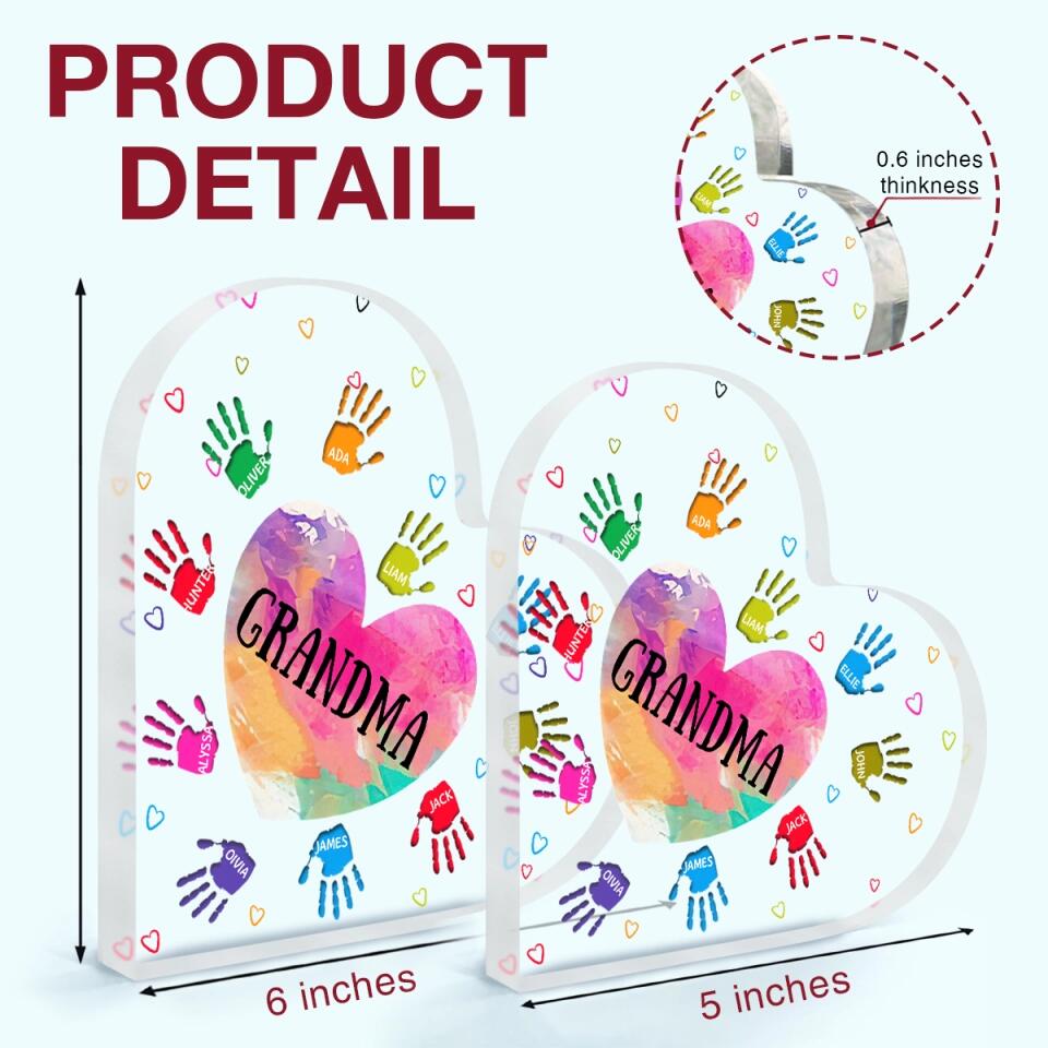 Personalized Heart-shaped Acrylic Plaque - Gift For Mom & Grandma - Grandma Colorful Heart ARND005