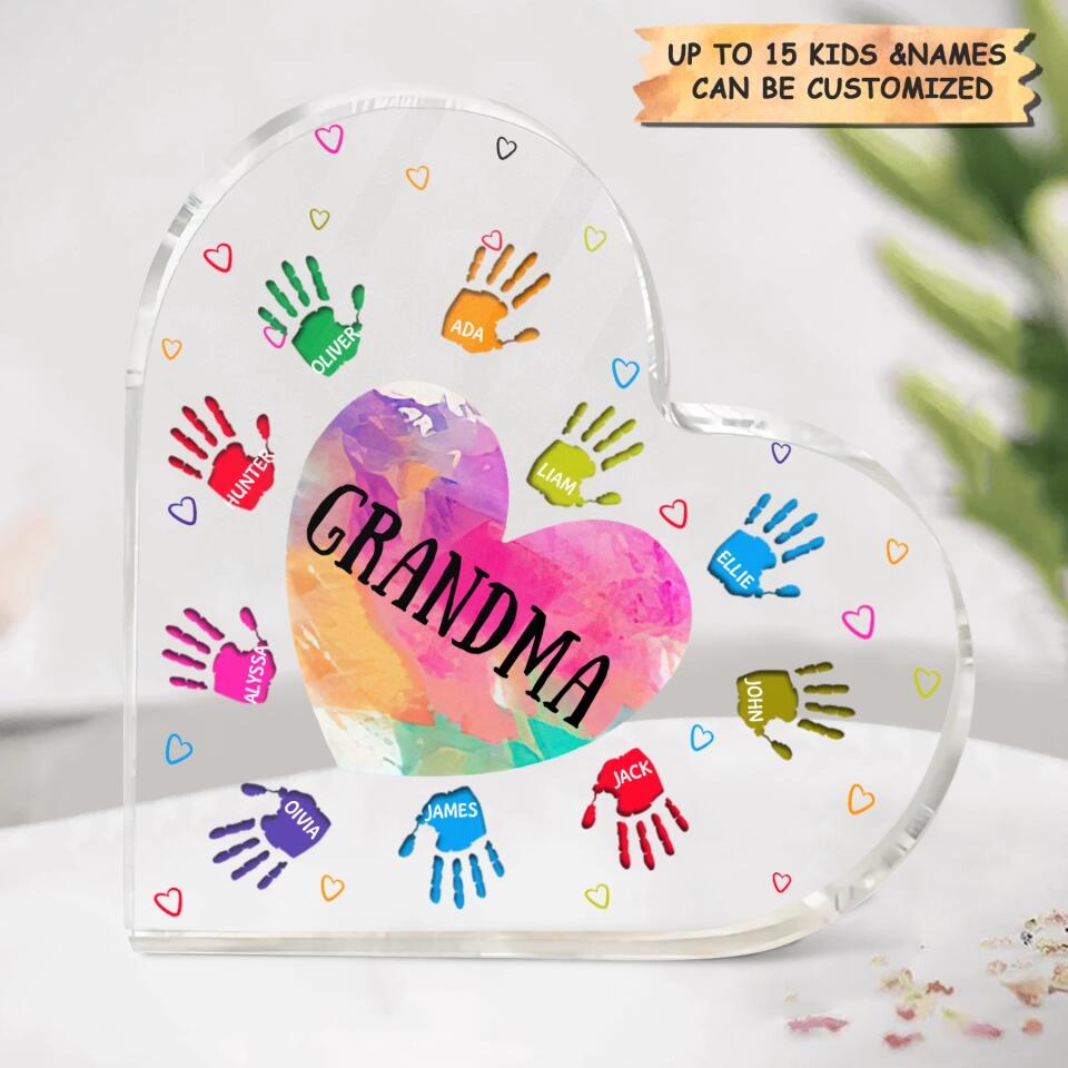 Personalized Heart-shaped Acrylic Plaque - Gift For Mom & Grandma - Grandma Colorful Heart ARND005
