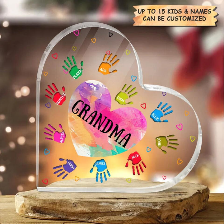 Personalized Heart-shaped Acrylic Plaque - Gift For Mom & Grandma - Grandma Colorful Heart ARND005