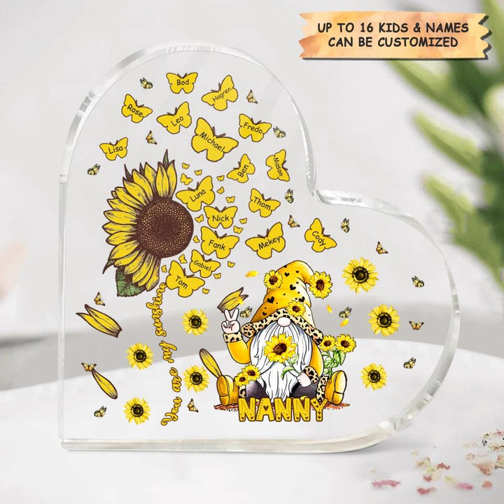 Personalized Heart-shaped Acrylic Plaque - Gift For Grandma - Gnome Nana Sunflower ARND037