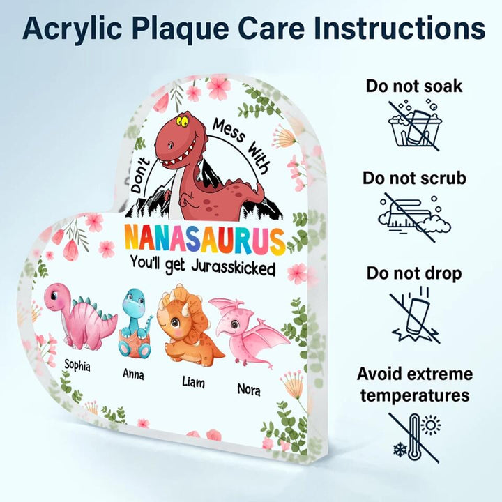 Personalized Heart-shaped Acrylic Plaque - Gift For Grandma - Don't Mess With Nanasaurus ARND0014