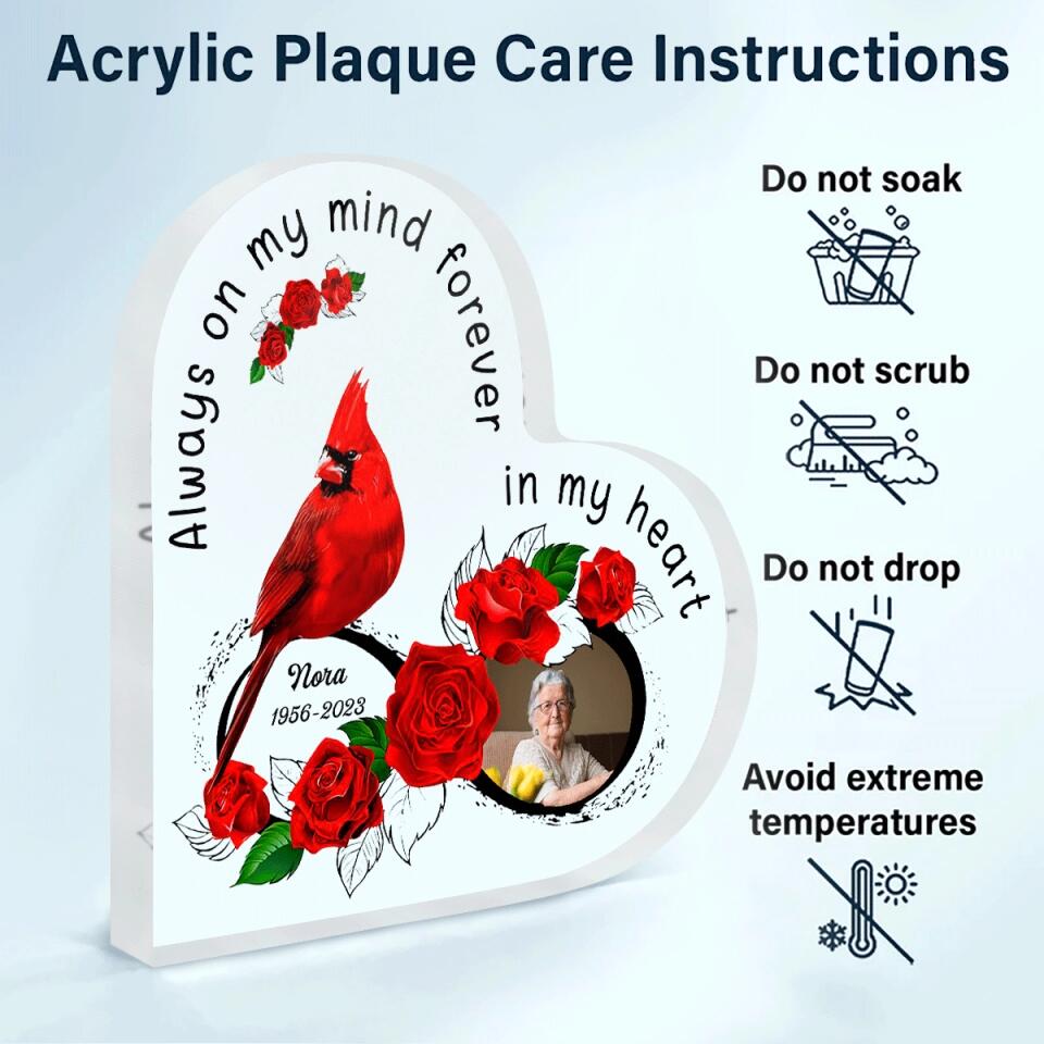 Personalized Heart-shaped Acrylic Plaque - Gift For Family Member - Always On My Mind Forever In My Heart ARND037