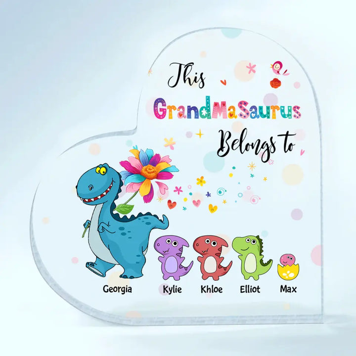 Personalized Heart-shaped Acrylic Plaque - Gift For Grandma - This Grandmasaurus Belongs To ARND037