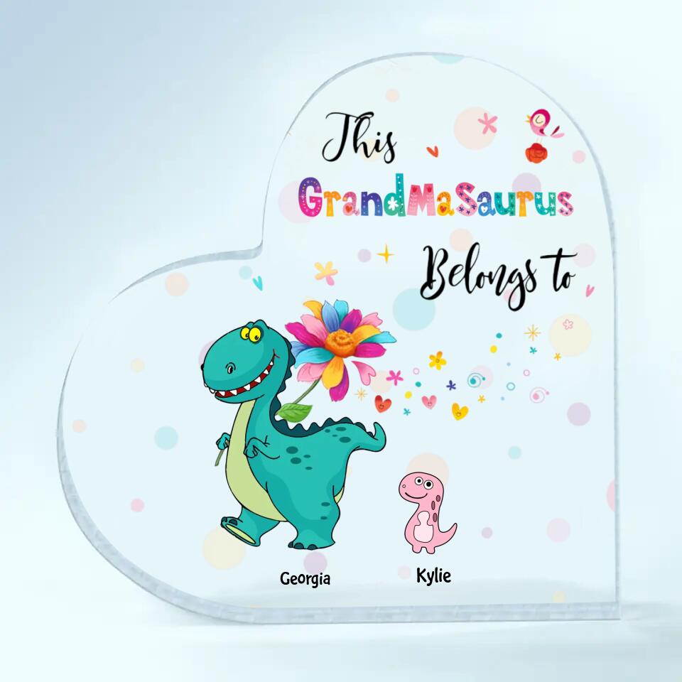 Personalized Heart-shaped Acrylic Plaque - Gift For Grandma - This Grandmasaurus Belongs To ARND037