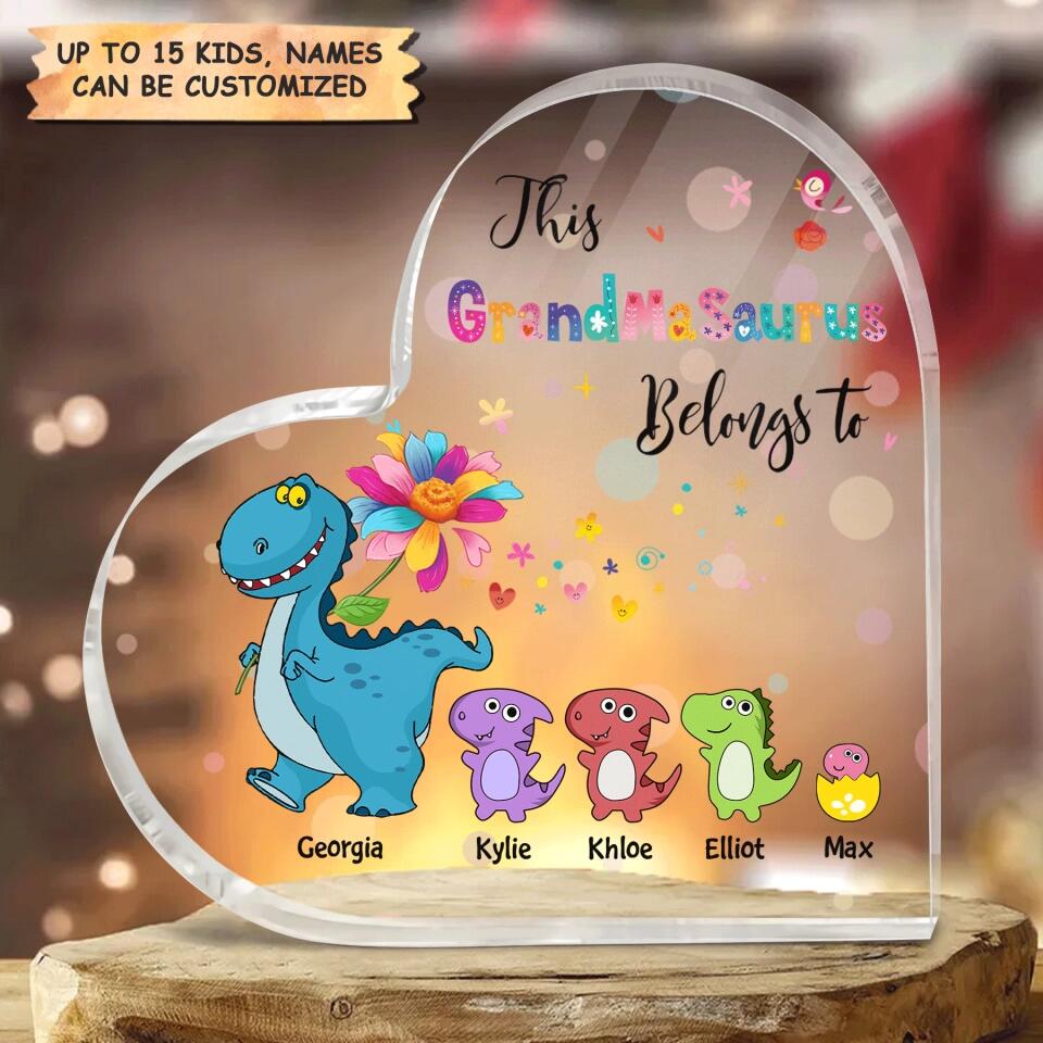 Personalized Heart-shaped Acrylic Plaque - Gift For Grandma - This Grandmasaurus Belongs To ARND037