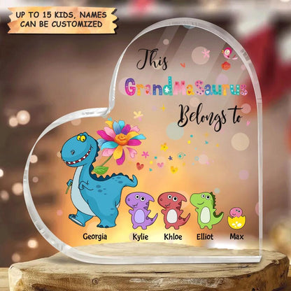 Personalized Heart-shaped Acrylic Plaque - Gift For Grandma - This Grandmasaurus Belongs To ARND037