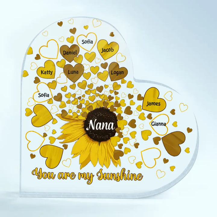 Personalized Heart-shaped Acrylic Plaque - Gift For Mom & Grandma - You Are My Sunshine ARND018