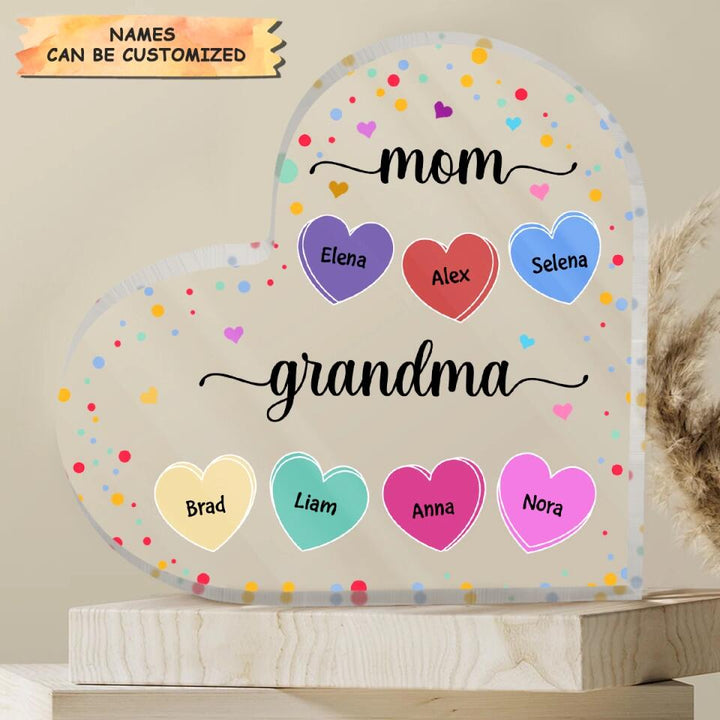 Personalized Heart-shaped Acrylic Plaque - Gift For Grandma - Mom, Grandma And Grandkids ARND037