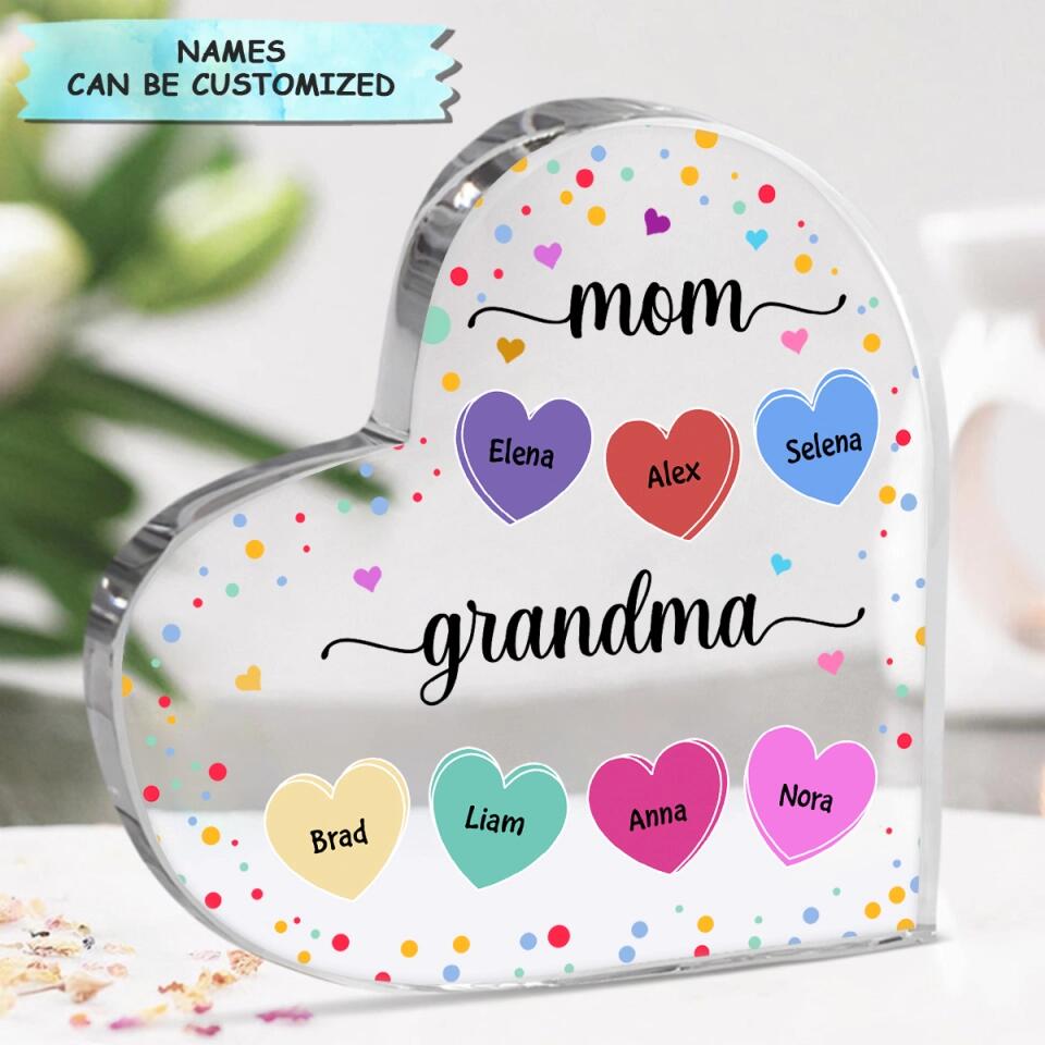 Personalized Heart-shaped Acrylic Plaque - Gift For Grandma - Mom, Grandma And Grandkids ARND037