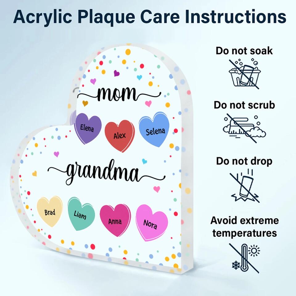Personalized Heart-shaped Acrylic Plaque - Gift For Grandma - Mom, Grandma And Grandkids ARND037