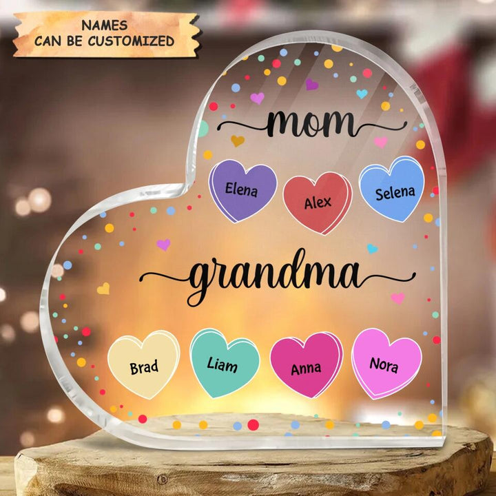 Personalized Heart-shaped Acrylic Plaque - Gift For Grandma - Mom, Grandma And Grandkids ARND037