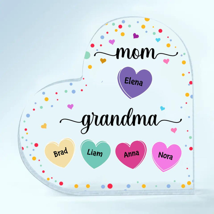 Personalized Heart-shaped Acrylic Plaque - Gift For Grandma - Mom, Grandma And Grandkids ARND037