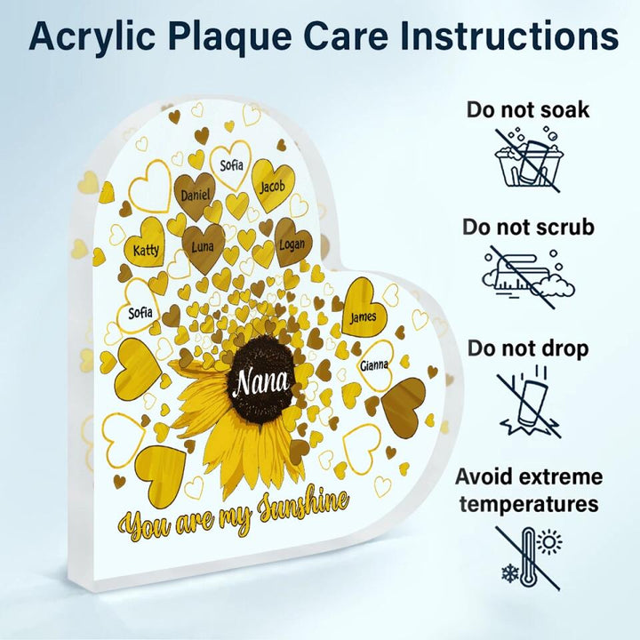 Personalized Heart-shaped Acrylic Plaque - Gift For Mom & Grandma - You Are My Sunshine ARND018