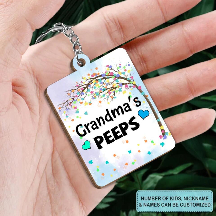 Grandma's Peeps - Personalized Wooden Keychain - Easter Gift For Grandma