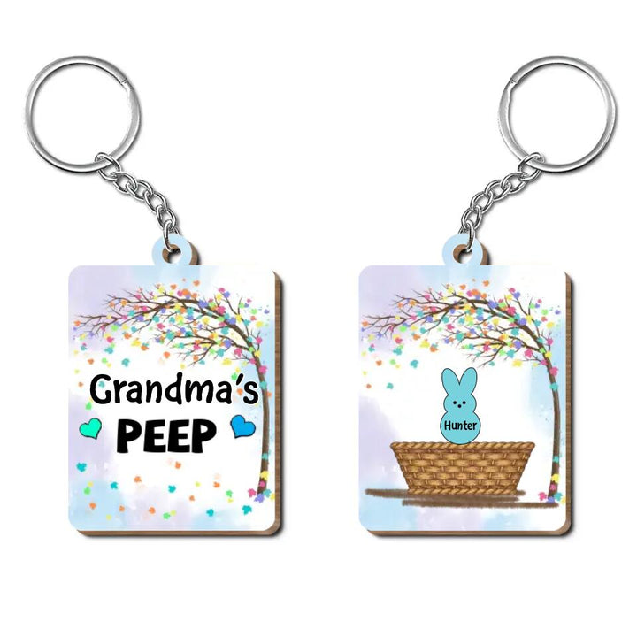 Grandma's Peeps - Personalized Wooden Keychain - Easter Gift For Grandma