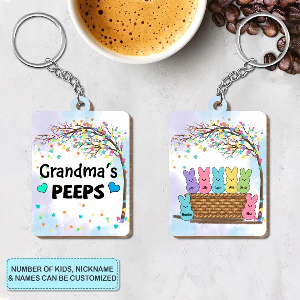 Grandma's Peeps - Personalized Wooden Keychain - Easter Gift For Grandma