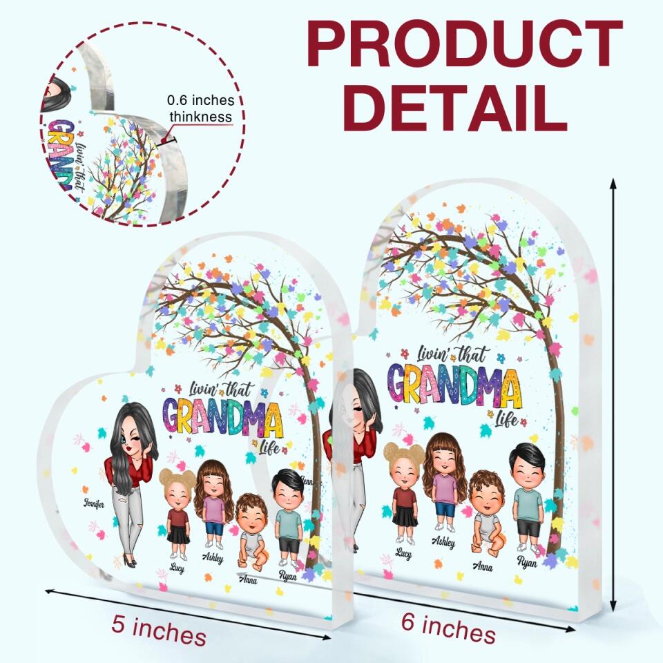 Personalized Heart-shaped Acrylic Plaque - Gift For Family - Living The Grandma Life ARND018