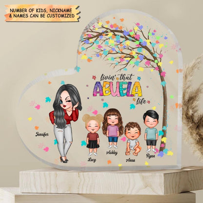 Personalized Heart-shaped Acrylic Plaque - Gift For Family - Living The Grandma Life ARND018