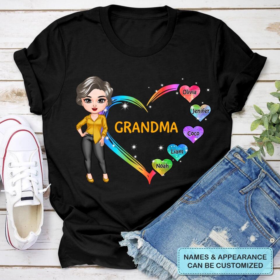 Personalized T-shirt - Mother's Day Gift For Grandma - Grandma Colorful Hearts ARND0014