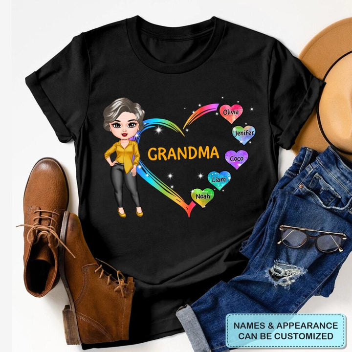 Personalized T-shirt - Mother's Day Gift For Grandma - Grandma Colorful Hearts ARND0014