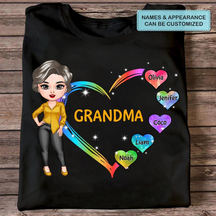 Personalized T-shirt - Mother's Day Gift For Grandma - Grandma Colorful Hearts ARND0014