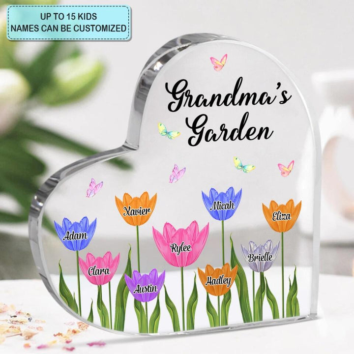 Personalized Heart-shaped Acrylic Plaque - Mother's Day Gift For Grandma, Mom, Auntie - Nana's Garden ARND005