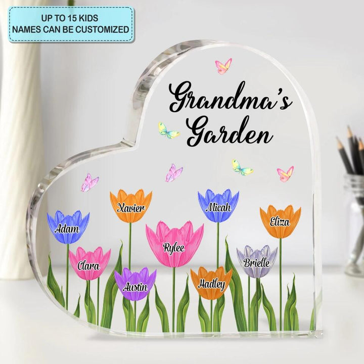 Personalized Heart-shaped Acrylic Plaque - Mother's Day Gift For Grandma, Mom, Auntie - Nana's Garden ARND005