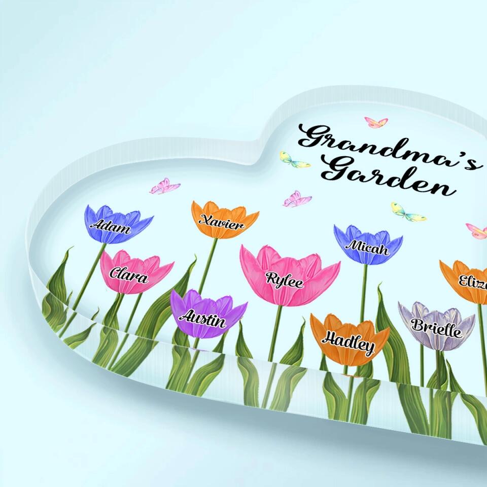 Personalized Heart-shaped Acrylic Plaque - Mother's Day Gift For Grandma, Mom, Auntie - Nana's Garden ARND005