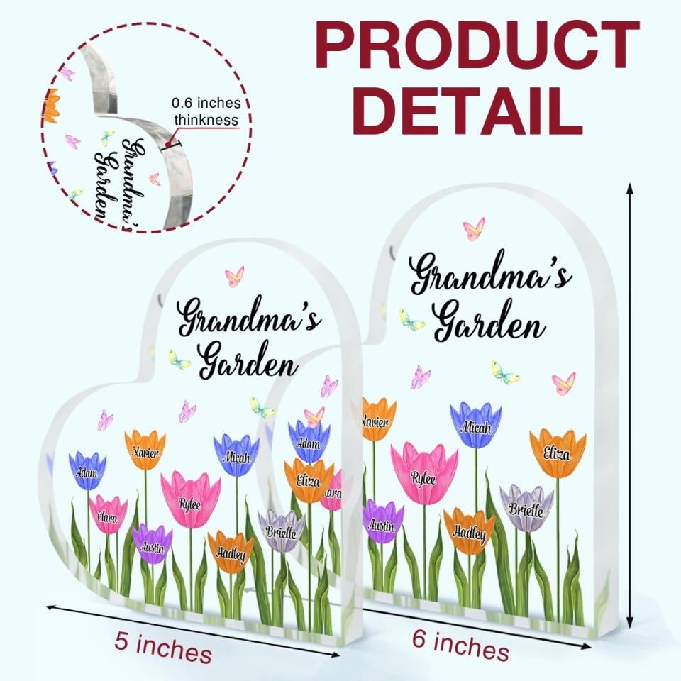 Personalized Heart-shaped Acrylic Plaque - Mother's Day Gift For Grandma, Mom, Auntie - Nana's Garden ARND005