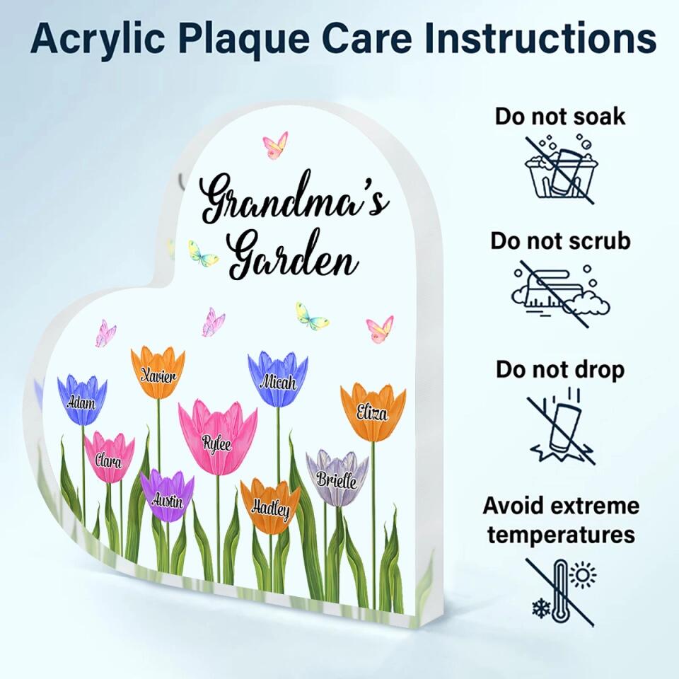 Personalized Heart-shaped Acrylic Plaque - Mother's Day Gift For Grandma, Mom, Auntie - Nana's Garden ARND005